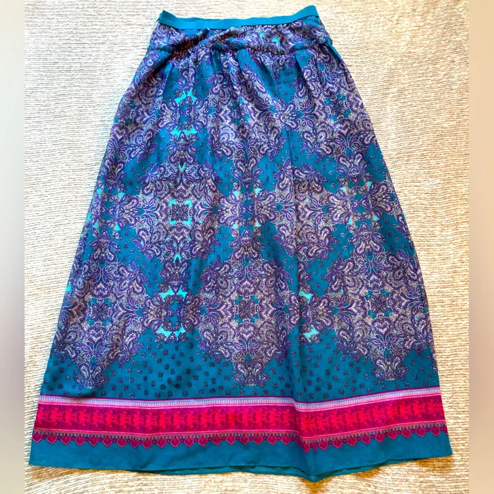 American‎ Eagle Paisley Boho Maxi Skirt Teal Purple Y2K Festival Size 6